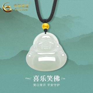 和田玉弥勒佛吊坠女款转运金珠佛头项链生日520